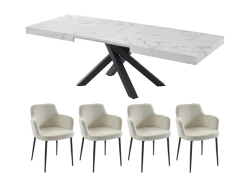Vente-unique-Set Tisch CATONAV + 4 Stühle CELOLA - Weiß & Cremefarben von Vente-unique