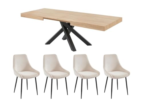 Vente-unique-Set Tisch CATONAV + 4 Stühle MASURIE - Holzfarben & Cremefarben von Vente-unique