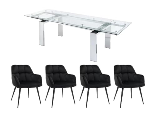 Vente-unique-Set Tisch LUBANA + 4 Stühle PEGA - Transparent & Schwarz von Vente-unique