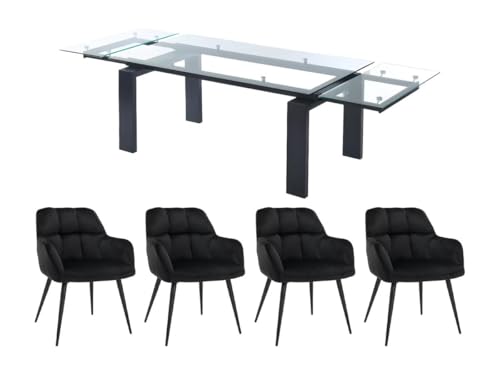 Vente-unique-Set Tisch LUBANA + 4 Stühle PEGA - Transparent & Schwarz von Vente-unique