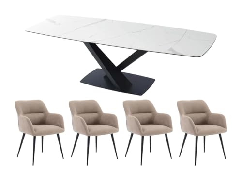 Vente-unique-Set Tisch MALATA + 4 Stühle HEKA - Marmor-Optik - Weiß & Beige von Vente-unique