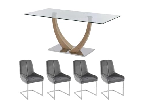Vente-unique-Set Tisch Melodie II + 4 Stühle BERLONA - Transparent & Grau Vente-unique-Set Tisch Melodie II + 4 Stühle BERLONA - Transparent & Grau von Vente-unique