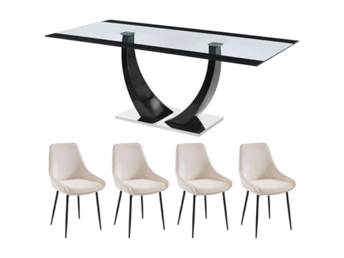 Vente-unique-Set Tisch Mezzo II + 4 Stühle MASURIE - Transparent & Cremefarben Vente-unique-Set Tisch Mezzo II + 4 Stühle MASURIE - Transparent & Cremefarben von Vente-unique