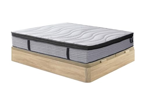 Vente-unique-Set aus Bettgestell mit Bettkasten + Taschenfederkernmatratze + integrierter Topper - 180 x 200 cm - Stärke 25 cm - Holzfarben hell - Anyla von YSMÉE von Vente-unique