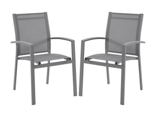 Vente-unique-Set mit 2 stapelbaren Gartenstühlen aus Aluminium und Textilene - Anthrazitgrau - TELTO von MYLIA Vente-unique-Set mit 2 stapelbaren Gartenstühlen aus Aluminium und Textilene - Anthrazitgrau - TELTO von MYLIA von Vente-unique