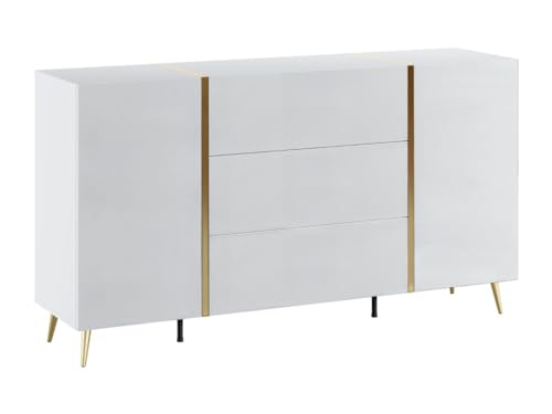 Vente-unique - Sideboard mit 2 Türen & 3 Schubladen - Weiß glänzend & Goldfarben - MARZIALO von Vente-unique