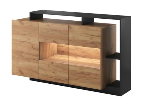 Vente-unique-Sideboard mit 3 Türen & 3 Ablagen + LEDs - Anthrazit & Naturfarben - IDESIA von Vente-unique