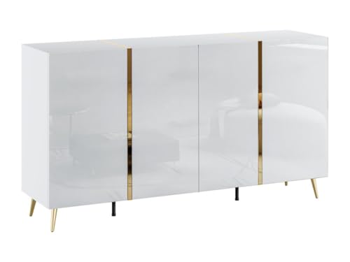 Vente-unique-Sideboard mit 4 Türen - 158 cm - Weiß glänzend & Goldfarben - MARZIALO von Vente-unique