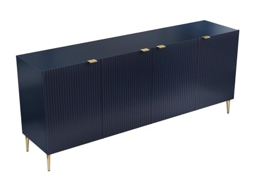 Vente-unique Sideboard mit 4 Türen - MDF & Stahl - Blau & Goldfarben - YESINIA von Vente-unique