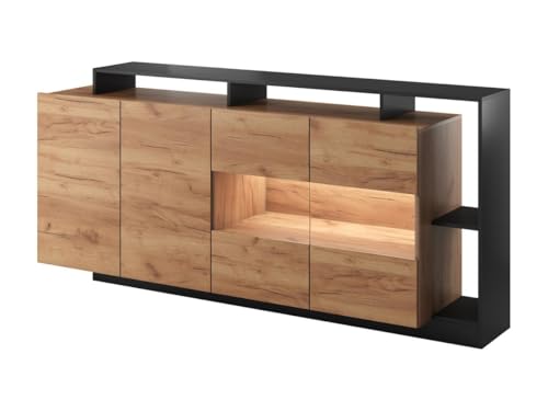 Vente-unique-Sideboard mit 4 Türen & 4 Ablagefächern - Mit LED-Beleuchtung - Holzfarben hell und Anthrazit - IDESIA von Vente-unique