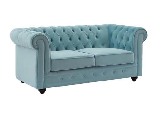 Vente-unique Sofa 2-Sitzer - Samt - Pastellblau - Chesterfield von Vente-unique