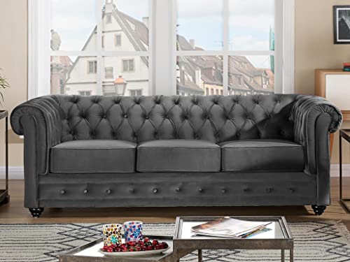 Vente-unique-Sofa 3-Sitzer - Samt - Anthrazit - Chesterfield von Vente-unique