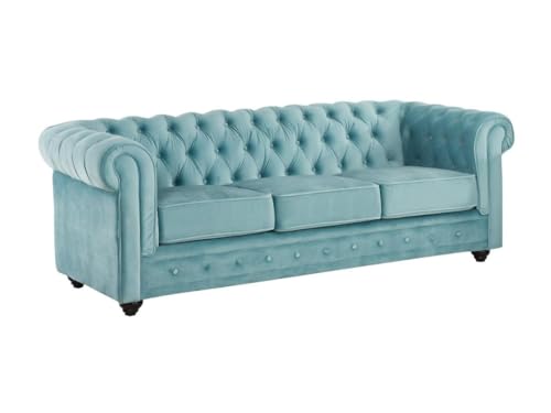 Vente-unique Sofa 3-Sitzer - Samt - Hellblau - Chesterfield von Vente-unique