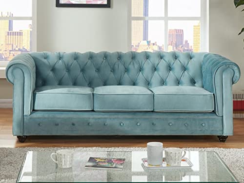 Vente-unique-Sofa 3-Sitzer - Samt - Hellblau - Chesterfield von Vente-unique