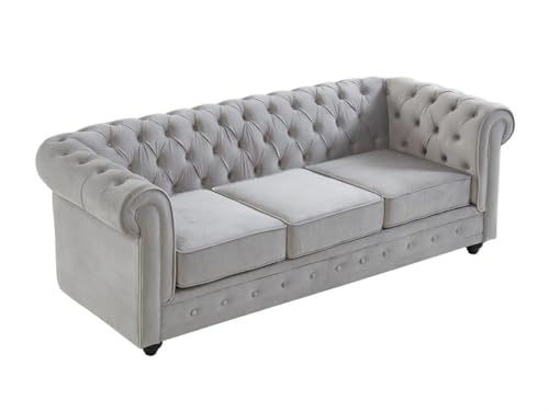 Vente-unique Sofa 3-Sitzer - Samt - Hellgrau - Chesterfield von Vente-unique