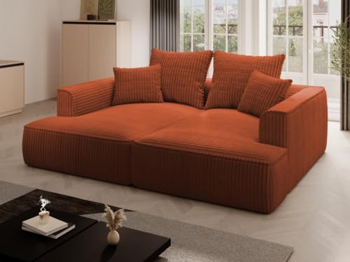 Vente-unique-Sofa 3-Sitzer - Tiefe Komfortsitzfläche - grob Gerippter Cord - Terracotta - PINETA von Vente-unique