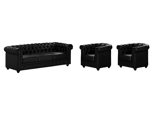 Vente-unique-Sofa 3-Sitzer und 2 Sessel - Kunstleder - Schwarz - Chesterfield von Vente-unique