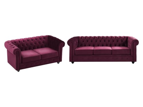 Vente-unique-Sofas 3-Sitzer & 2-Sitzer - Samt - Purpur - Chesterfield von Vente-unique