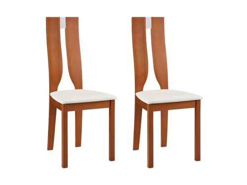 Vente-unique - Stuhl 2er-Set - Buche massiv - Kirschbaumfarben & Weiß - Silvia von Vente-unique
