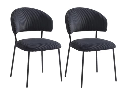 Vente-unique-Stuhl 2er-Set - Cord & Metall - Schwarz - ALAYIS von Vente-unique