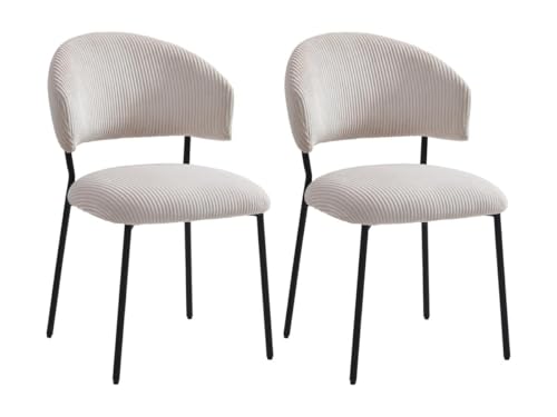 Vente-unique-Stuhl 2er-Set - Cord & schwarzes Metall - Beige - ALAYIS von Vente-unique