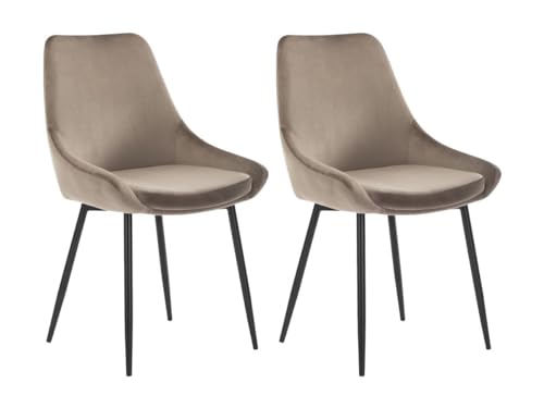 Vente-unique-Stuhl 2er-Set - Samt & Schwarzes Metall - Taupe - MASURIE von Vente-unique