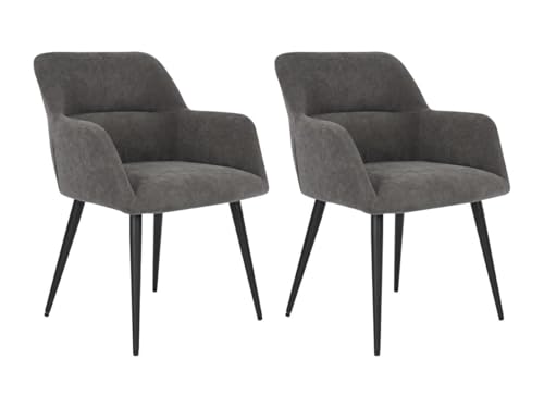 Vente-unique-Stuhl mit Armlehnen 2er-Set - Stoff & schwarzes Metall - Grau - HEKA von Vente-unique