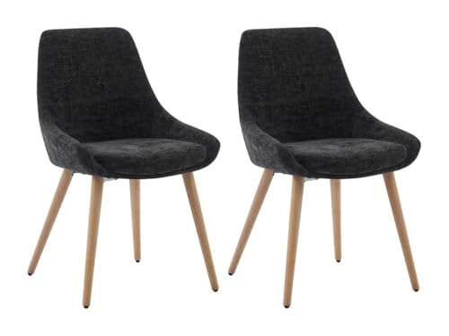 Vente-unique-Stuhl 2er-Set - Strukturstoff & Buche - Schwarz - MASURIE von Vente-unique