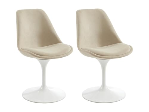 Vente-unique-Stuhl 2er-Set - Strukturstoff & Stahl - Beige & Weiß - XAFY von Vente-unique