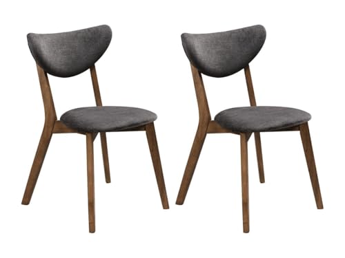 Vente-unique-Stuhl 2er-Set - Strukturstoff & natürliches Dunkles Kautschukholz - Anthrazit - Lisette von Vente-unique