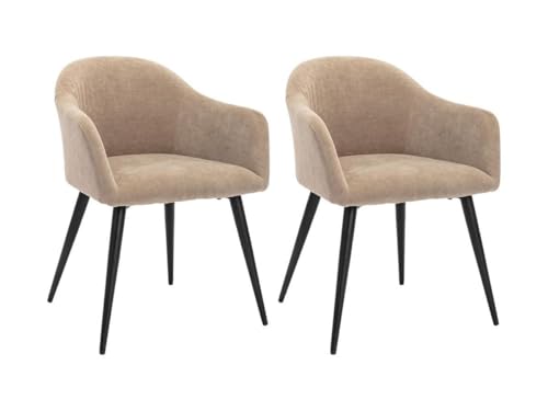 Vente-unique-Stuhl 2er-Set mit Armlehnen - Samt-Optik & Metall - Beige - BIBO von Vente-unique