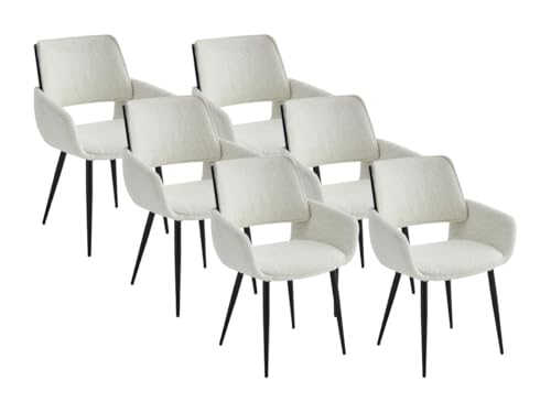 Vente-unique-Stuhl 6er-Set - Bouclé-Stoff, Eschenfurnier & schwarzes Metall - Weiß - ZURIKIA von Vente-unique