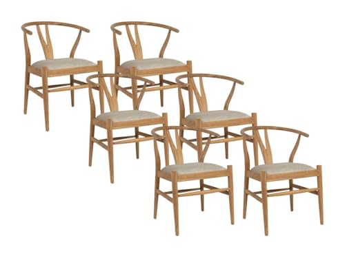 Vente-unique-Stuhl 6er-Set - Teakholz & Stoff - Holzfarben & Beige - POGIANA von Vente-unique