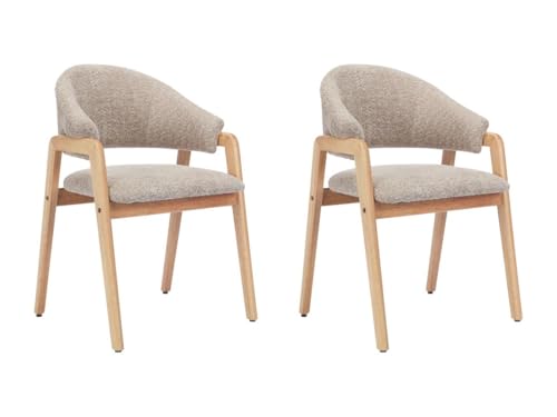 Vente-unique-Stuhl mit Armlehnen 2er-Set - Bouclé-Stoff & Kautschukholz - Taupe & Holzfarben - SOLUNA von Vente-unique