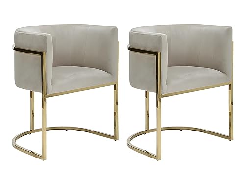 Vente-unique Stuhl mit Armlehnen 2er-Set - Samt & Metall - Beige & Goldfarben - Peria von Vente-unique