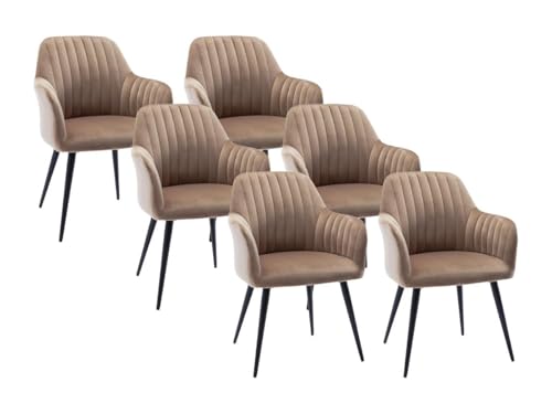Vente-unique-Stuhl mit Armlehnen 6er-Set - Samt & Metall schwarz - Beige - Eleana von Vente-unique