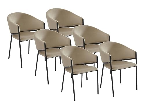 Vente-unique Pascal MORABITO-Stuhl mit Armlehnen 6er-Set - Samt & Schwarzes Metall - Beige - ORDIDA von Pascal MORABITO von Vente-unique