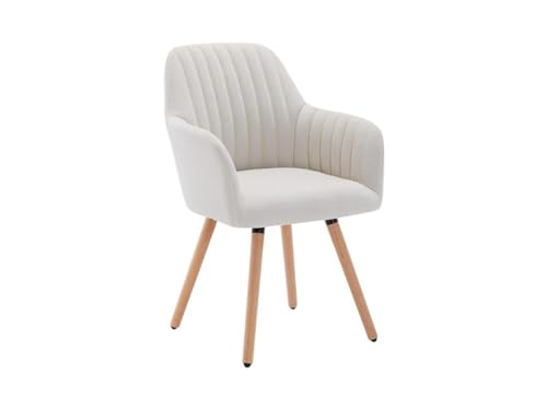 Vente-unique Stuhl mit Armlehnen - Stoff & Metall in Holzoptik - Cremefarben - Eleana von Vente-unique