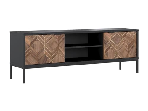 Vente-unique-TV-Möbel - 2 Türen & 2 Ablagefächer - Schwarz & Holzfarben dunkel - MIALINE von Vente-unique
