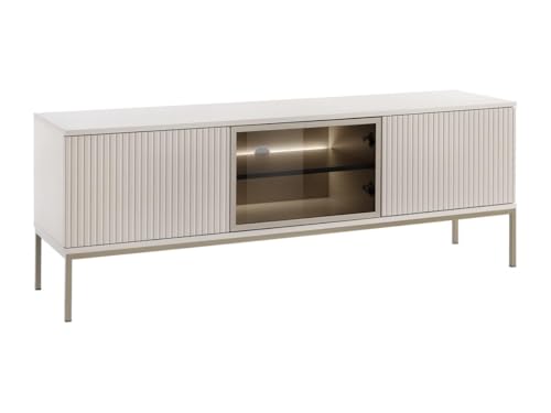 Vente-unique-TV-Möbel - 3 Türen - mit LED-Beleuchtung - MDF & Rauchglas - Beige & Schwarz - Ovila von Vente-unique