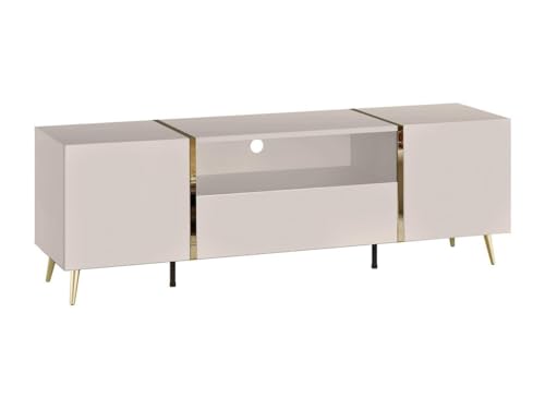 Vente-unique-TV-Möbel mit 2 Türen, 1 Schublade & 1 Ablage - Beige & Goldfarben - MARZIALO von Vente-unique