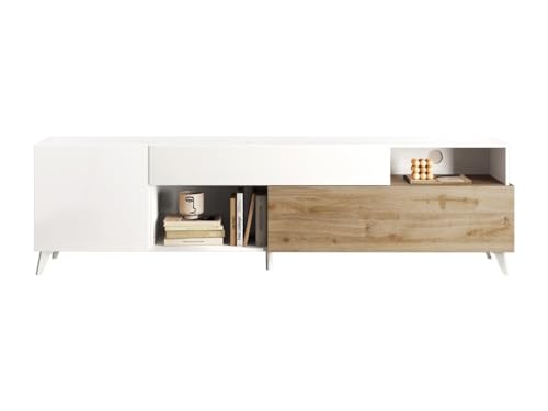 Vente-unique - TV-Möbel mit 2 Türen, 1 Schublade & 2 Ablagefächern - 181 cm - Weiß lackiert & Holzfarben - DONALA von Vente-unique