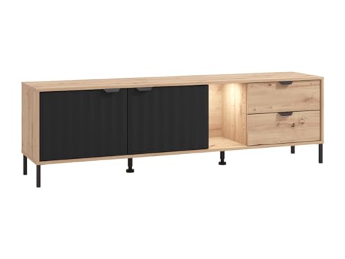 Vente-unique - TV-Möbel mit 2 Türen, 2 Schubladen & 1 Ablagefach - mit LED-Beleuchtung - Holzfarben & Schwarz - MEVIELA von Vente-unique