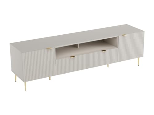 Vente-unique - TV-Möbel mit 2 Türen, 2 Schubladen & 2 Ablagefächern - MDF & Stahl - Beige & Goldfarben - YESINIA von Vente-unique