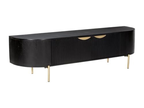 Vente-unique-TV-Möbel mit 2 Türen - Mangoholz & goldfarbenes Metall - Schwarz - NEVILI von Maison Céphy von Vente-unique