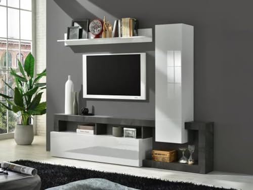 Vente-unique - TV-Wand mit Stauraum - Weiß lackiert & Beton-Optik - SEFRO von Vente-unique