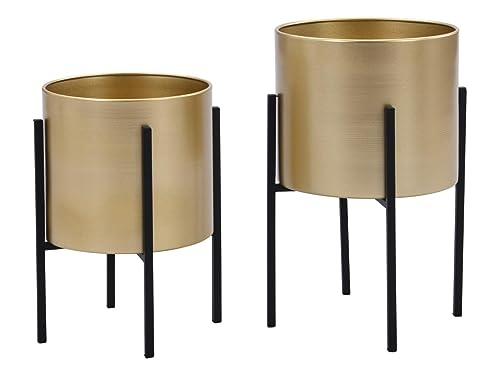 Vente-unique-Übertopf 2er-Set - 25 x 39 cm & 23 x 35,5 cm - Metall - Goldfarben & Schwarz - EDMEE von Vente-unique