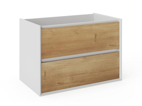 Vente-unique-Waschbeckenunterschrank hängend - Holzfarben & Weiß - 80 cm - LANNICK von Vente-unique