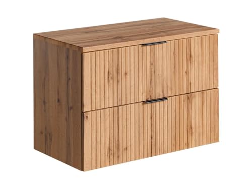 Vente-unique-Waschbeckenunterschrank hängend mit Aufsatzplatte - Streifenoptik - Holzfarben hell - 80 cm - ZEVARA von Vente-unique