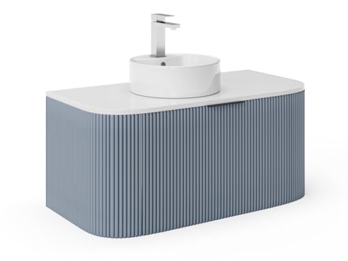 Vente-unique-Waschbeckenunterschrank hängend mit Aufsatzwaschbecken - Streifenoptik - Blau matt - 100 cm - LOMERI von Vente-unique